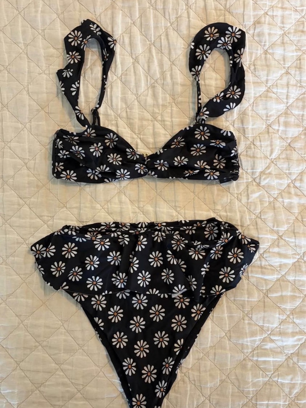 Beach Riot Black Daisy Print Bikini Set
